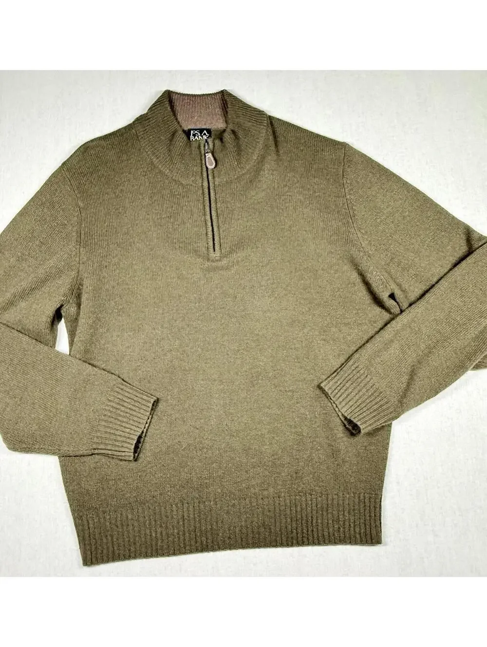 Jos A. Bank Lambs Wool 1/4 Zip Sweater Men Sz M Green Pullover Preppy‎ Old Money